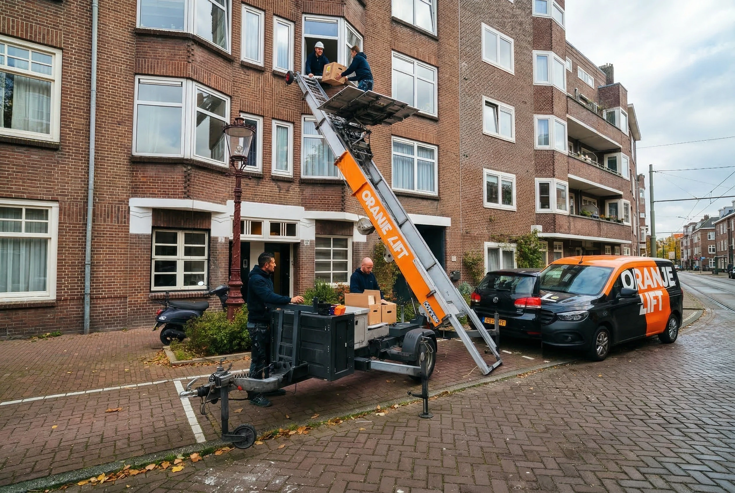Verhuislift in actie bij woning in Heerhugowaard